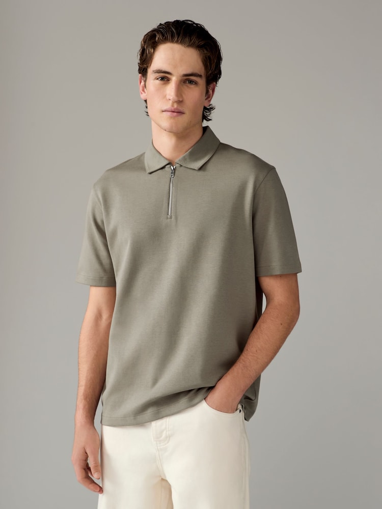 Neutral Relaxed Fit Heavyweight Quarter Zip Polo Shirt - Image 1 of 8