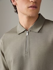 Neutral Relaxed Fit Heavyweight Quarter Zip Polo Shirt - Image 5 of 8