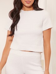 Lipsy Ivory White Cosy Boucle Short Sleeve T-Shirt - Image 1 of 3