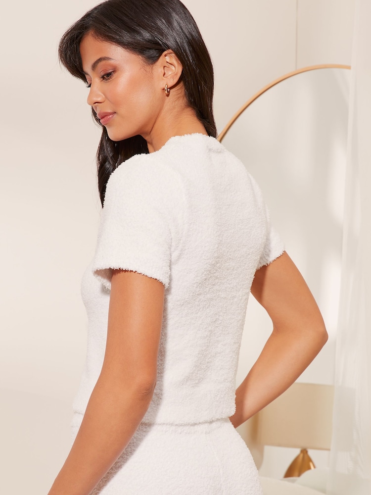 Lipsy Ivory White Cosy Boucle Short Sleeve T-Shirt - Image 3 of 3 Lipsy Ivory White Cosy Boucle Short Sleeve T-Shirt - Image 3 of 3