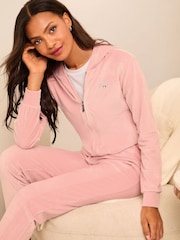 Lipsy Pink Velour Zip Through Hoodie - Image 1 of 4