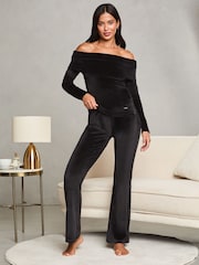 Lipsy Black Velour Long Sleeve Bardot Top - Image 3 of 4
