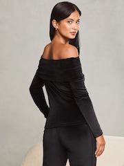 Lipsy Black Velour Long Sleeve Bardot Top - Image 4 of 4
