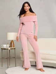 Lipsy Pink Velour Long Sleeve Bardot Top - Image 2 of 4