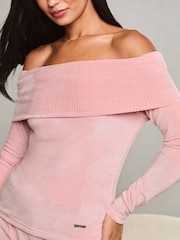 Lipsy Pink Velour Long Sleeve Bardot Top - Image 3 of 4