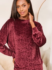 Lipsy Red Animal Velour Wide Leg Pyjama Set - Image 1 of 4