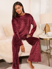Lipsy Red Animal Velour Wide Leg Pyjama Set - Image 2 of 4