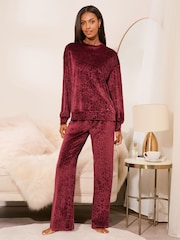 Lipsy Red Animal Velour Wide Leg Pyjama Set - Image 3 of 4