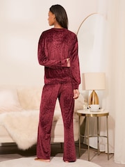 Lipsy Red Animal Velour Wide Leg Pyjama Set - Image 4 of 4
