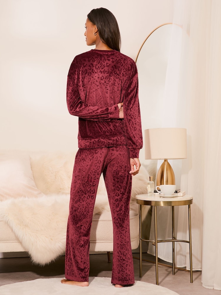 Lipsy Red Animal Velour Wide Leg Pyjama Set - Image 4 of 4