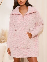Lipsy Pink Cosy Oversized Jumper Pyjama Dress - Image 1 of 4
