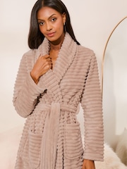 Lipsy Brown Super Soft Textured Detail Dressing Gown - Image 2 of 4