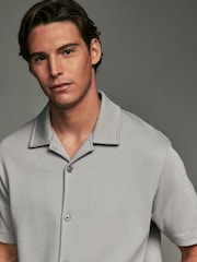 Grey Relaxed Fit Smart Cuban Collar Jersey Shirt - Image 1 of 7