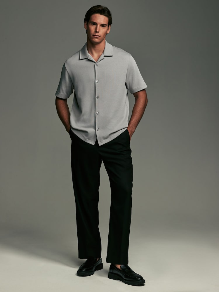 Grey Relaxed Fit Smart Cuban Collar Jersey Shirt - Image 2 of 7