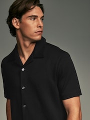 Black Relaxed Fit Smart Cuban Collar Jersey Shirt - Image 1 of 7