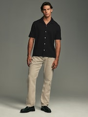 Black Relaxed Fit Smart Cuban Collar Jersey Shirt - Image 2 of 7