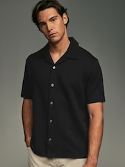 Black Relaxed Fit Smart Cuban Collar Jersey Shirt - Image 3 of 7