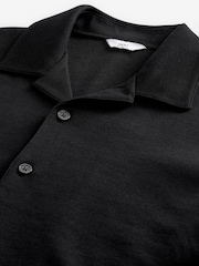 Black Relaxed Fit Smart Cuban Collar Jersey Shirt - Image 6 of 7