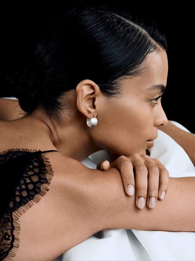 Reiss Silver Tone Porsha Polished Hinged Huggie Earrings - Image 1 of 4 Reiss Silver Tone Porsha Polished Hinged Huggie Earrings - Image 1 of 4