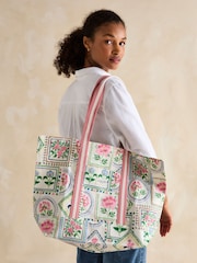 Joules Promenade Cream Tile Print Canvas Beach Bag - Image 2 of 7