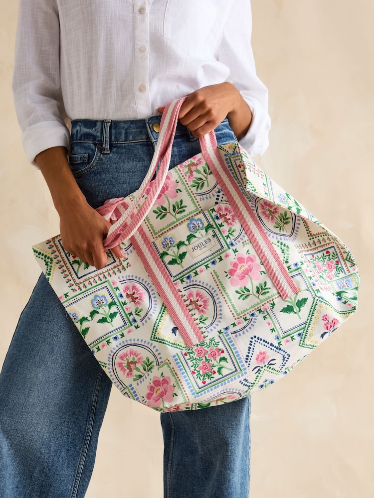 Joules Promenade Cream Tile Print Canvas Beach Bag - Image 3 of 7