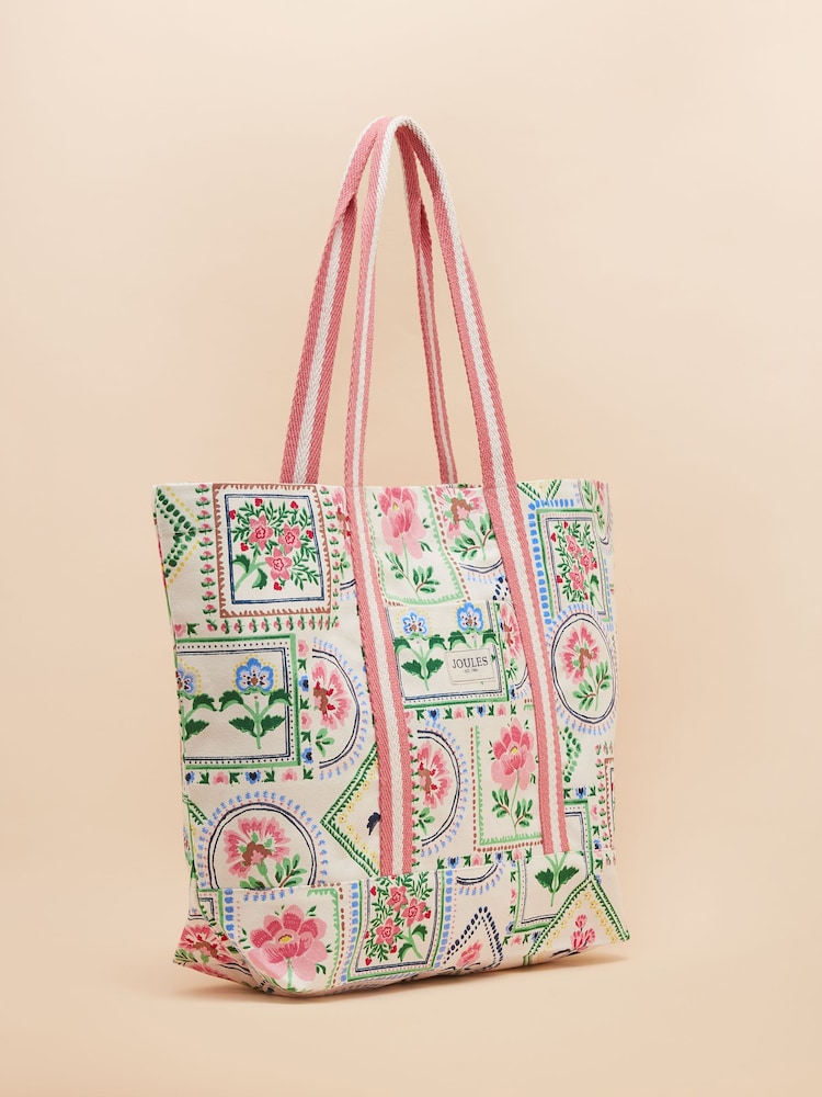 Joules Promenade Cream Tile Print Canvas Beach Bag - Image 4 of 7