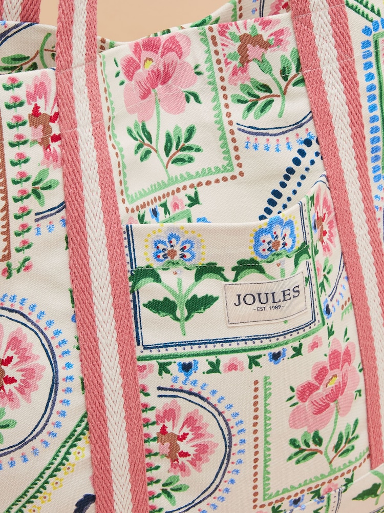 Joules Promenade Cream Tile Print Canvas Beach Bag - Image 6 of 7