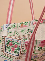 Joules Promenade Cream Tile Print Canvas Beach Bag - Image 7 of 7