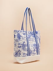 Joules Promenade Blue & White Toile de Jouy Canvas Beach Bag - Image 4 of 7