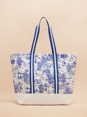 Joules Promenade Blue & White Toile de Jouy Canvas Beach Bag - Image 5 of 7
