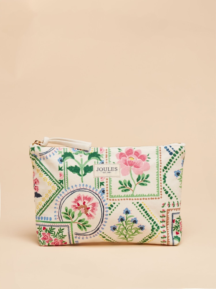Joules Carrywell Cream Tile Print Zip Pouch - Image 1 of 6
