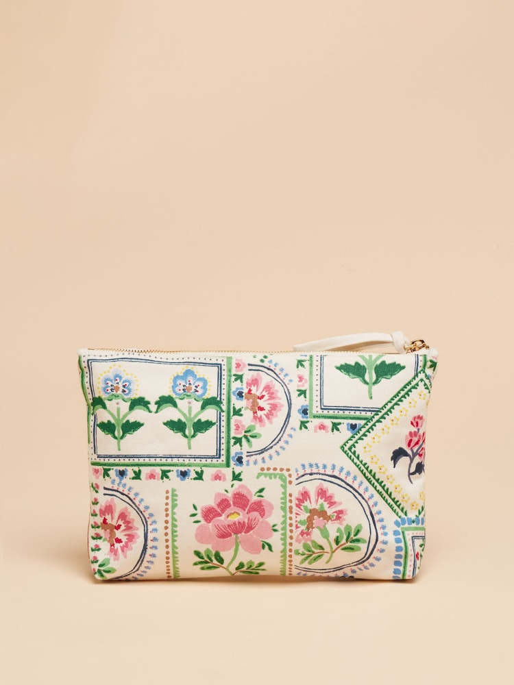 Joules Carrywell Cream Tile Print Zip Pouch - Image 2 of 6