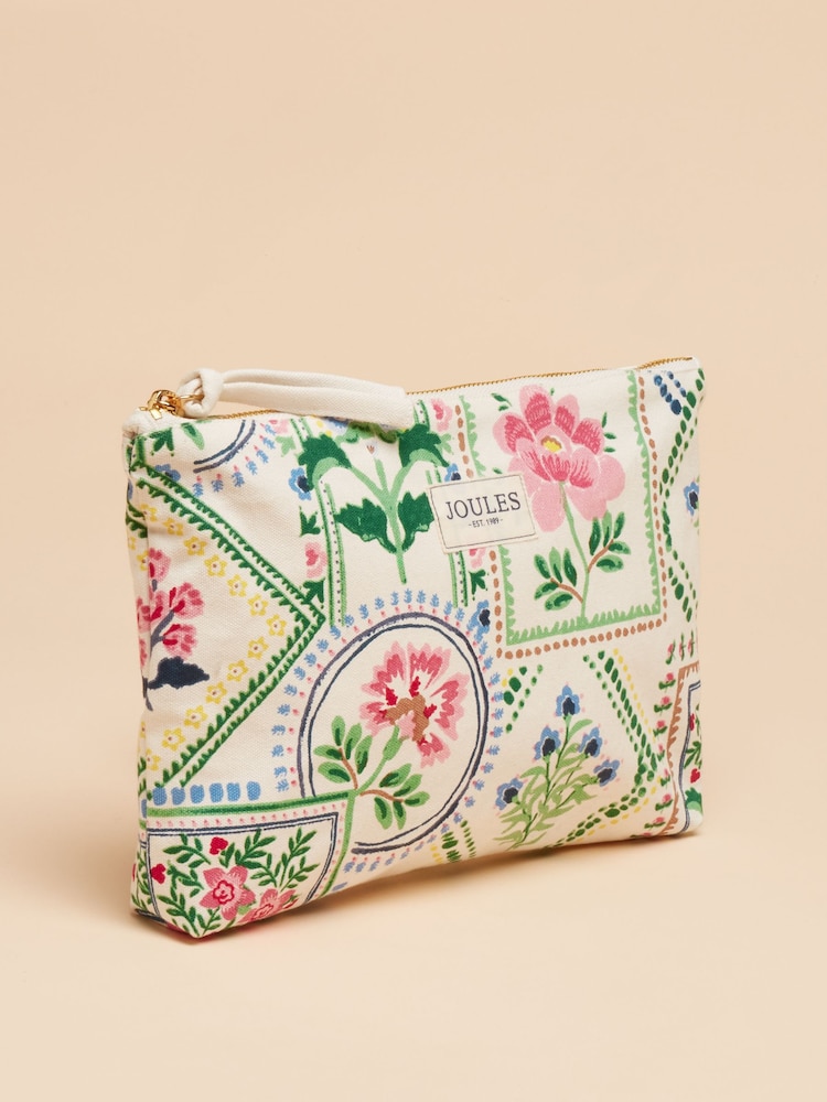 Joules Carrywell Cream Tile Print Zip Pouch - Image 3 of 6