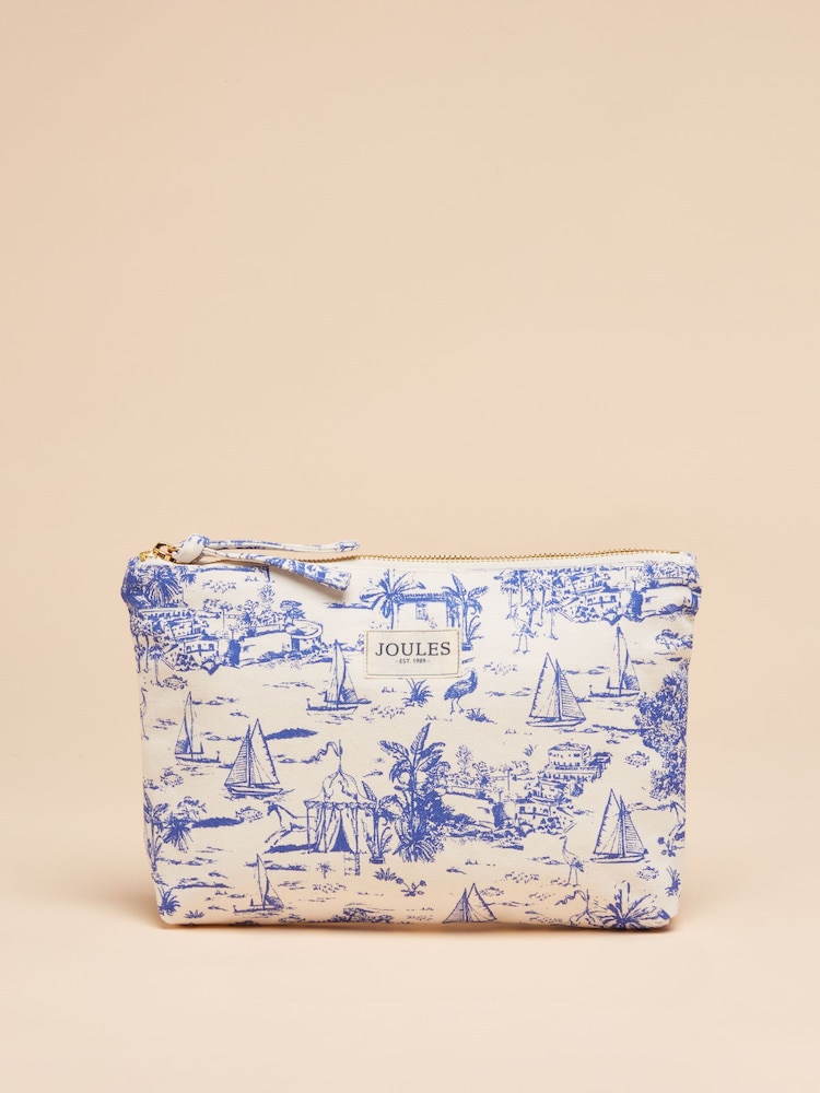 Blau-weiße Toile de Jouy - Joules Carrywell Täschchen mit Reißverschluss - Bild 1 von 5 Blau-weiße Toile de Jouy - Joules Carrywell Täschchen mit Reißverschluss - Bild 1 von 5