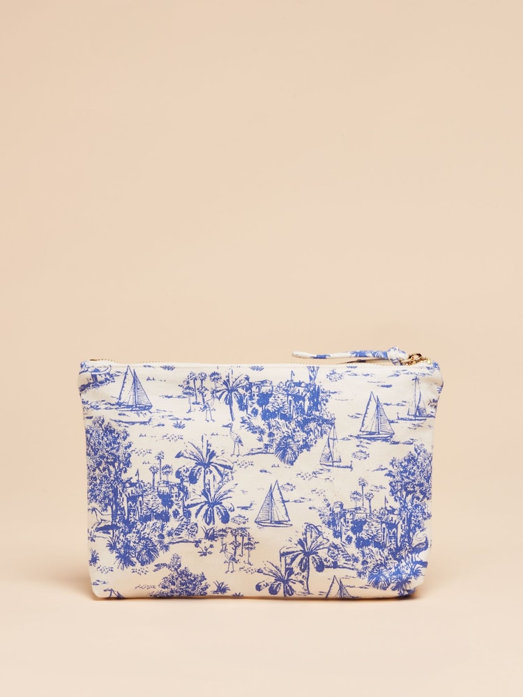 Joules Carrywell Blue & White Toile de Jouy Zip Pouch - Image 3 of 5