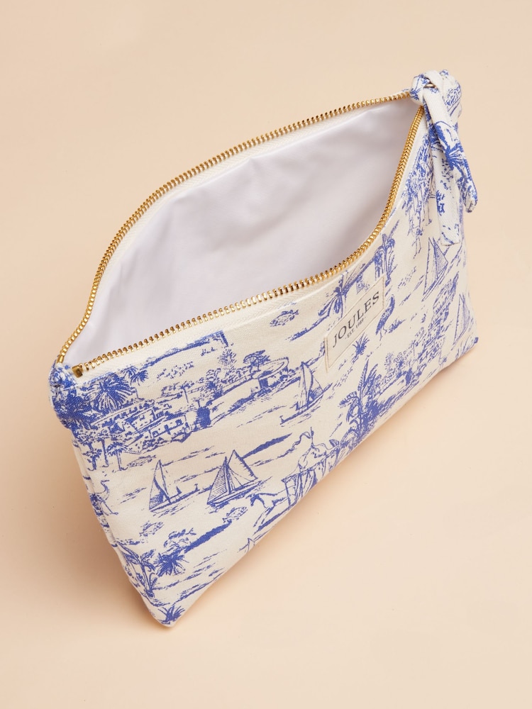 Joules Carrywell Blue & White Toile de Jouy Zip Pouch - Image 4 of 5