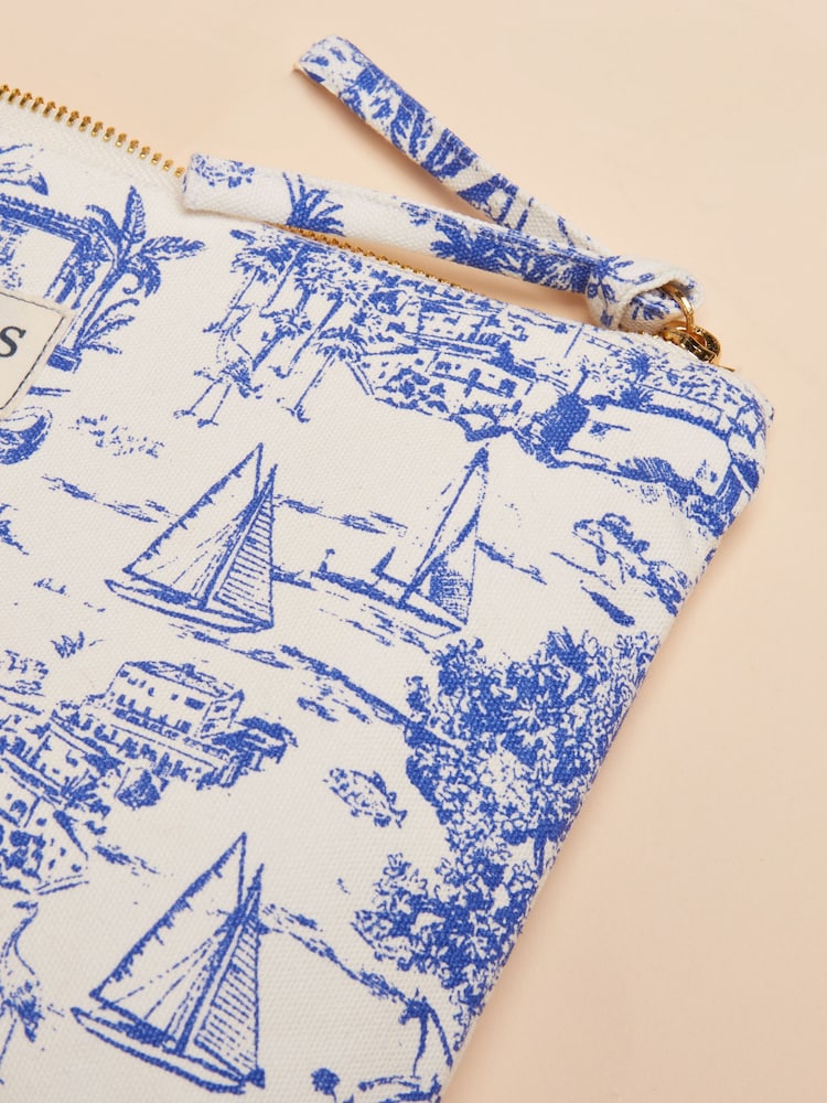Blau-weiße Toile de Jouy - Joules Carrywell Täschchen mit Reißverschluss - Bild 5 von 5 Blau-weiße Toile de Jouy - Joules Carrywell Täschchen mit Reißverschluss - Bild 5 von 5