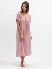 Nora Rose Pink Jersey Square Neck Long Nightdress - Image 1 of 3