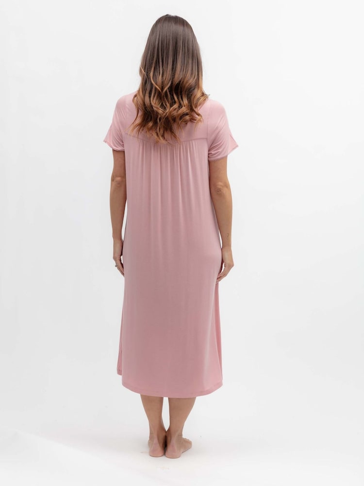 Nora Rose Pink Jersey Square Neck Long Nightdress - Image 2 of 3 Nora Rose Pink Jersey Square Neck Long Nightdress - Image 2 of 3