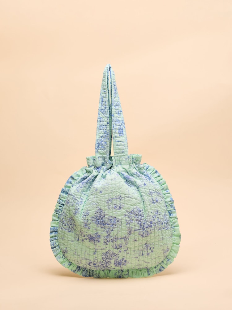 Green & Blue Toile de Jouy - Joules Nella Cotton Frill Tote Bag - Image 4 of 8