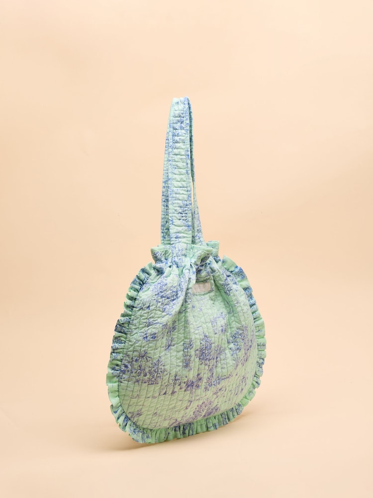 Green & Blue Toile de Jouy - Joules Nella Cotton Frill Tote Bag - Image 5 of 8