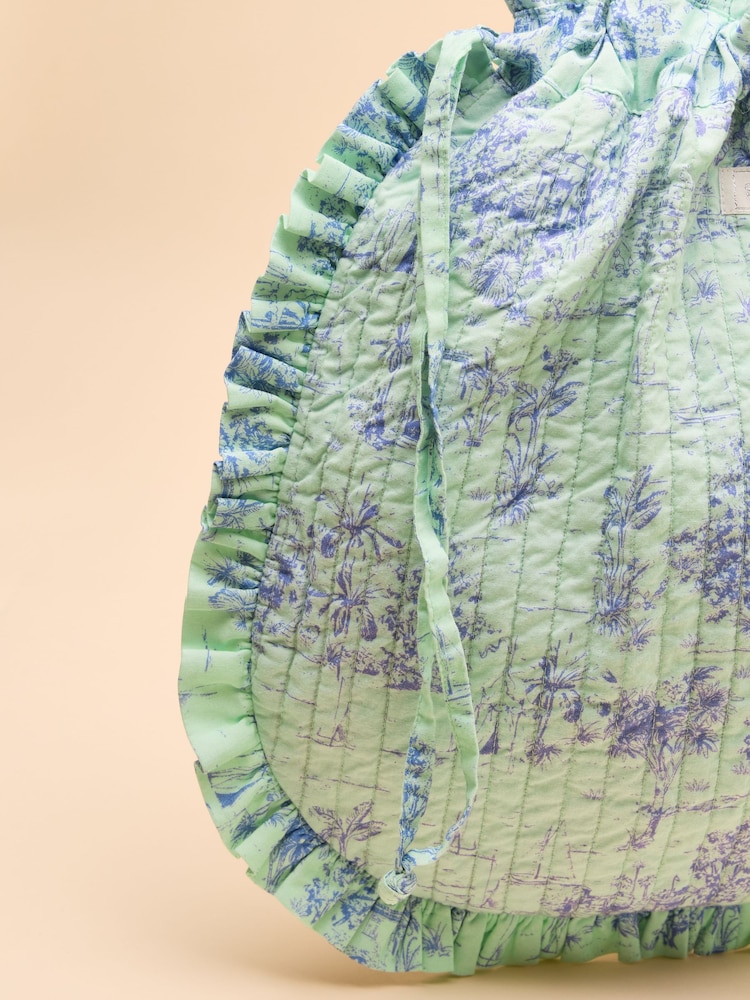 Green & Blue Toile de Jouy - Joules Nella Cotton Frill Tote Bag - Image 6 of 8