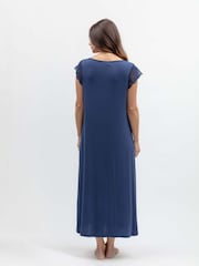 藍色 - Nora Rose 針織蕾絲細節蓋袖長版睡裙 - 圖片 3，共 4