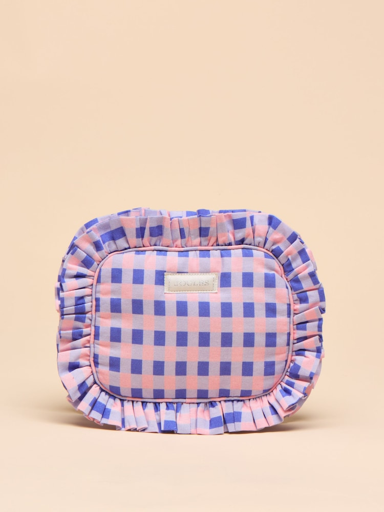 Pink & Lilac - Joules Nina Cotton Frill Wash Bag - Image 1 of 5