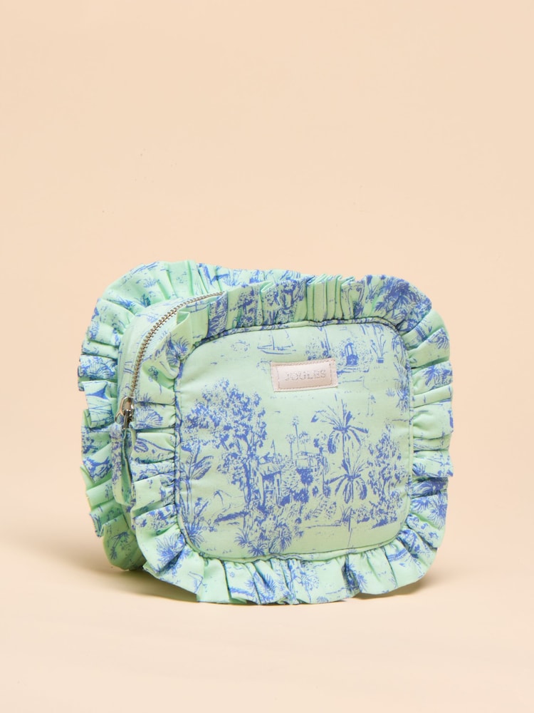 Green & Blue Toile de Jouy - Joules Nina Cotton Frill Wash Bag - Image 3 of 5