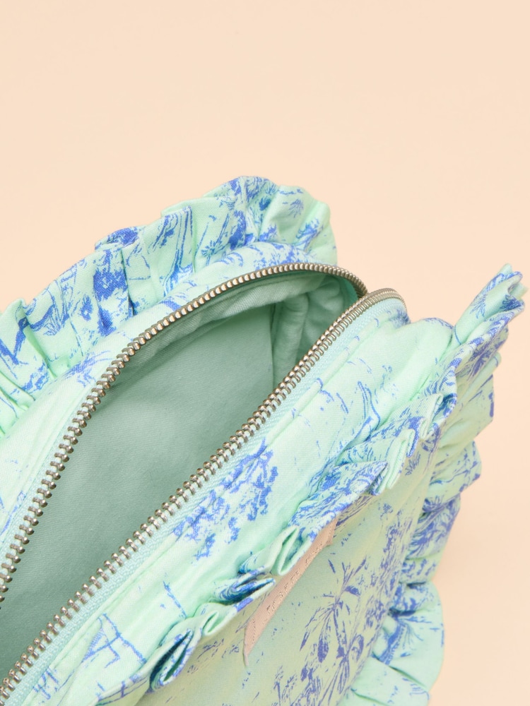Green & Blue Toile de Jouy - Joules Nina Cotton Frill Wash Bag - Image 4 of 5