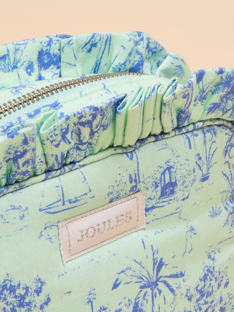 Green & Blue Toile de Jouy - Joules Nina Cotton Frill Wash Bag - Image 5 of 5