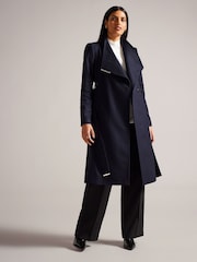 Ted Baker Blue Rose Midi Length Belted Wool Wrap Coat - Image 3 of 6
