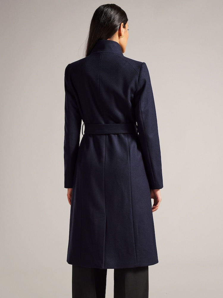 Ted Baker Blue Rose Midi Length Belted Wool Wrap Coat - Image 4 of 6