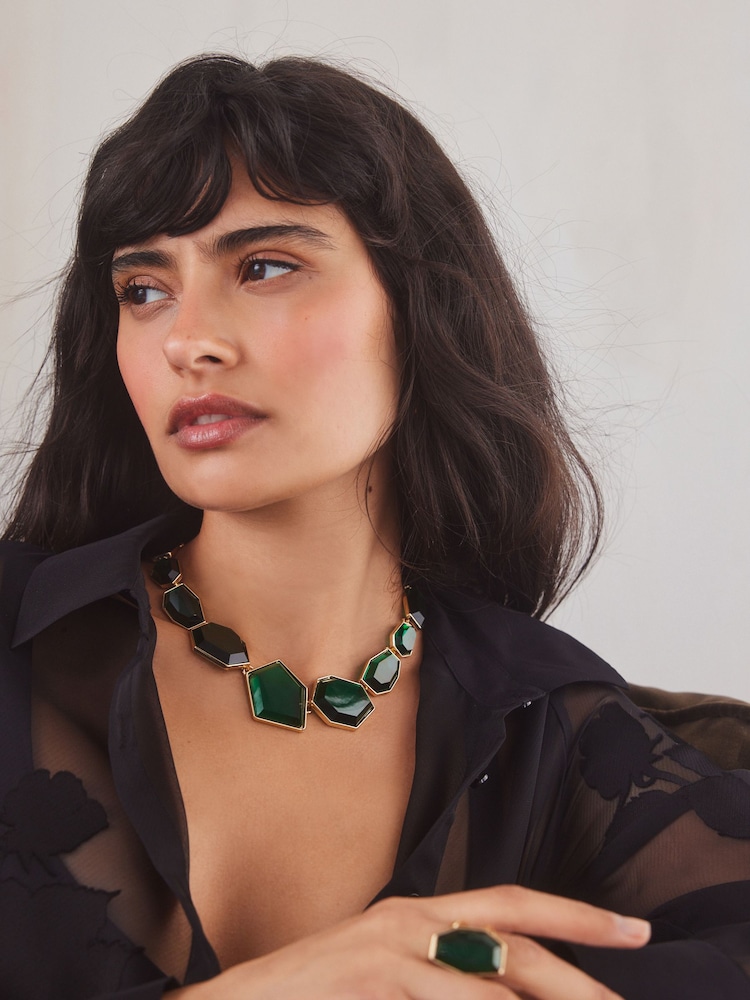 Grün - Chunky Stone Necklace Made With Recycled Zinc and Iron - Bild 1 von 6